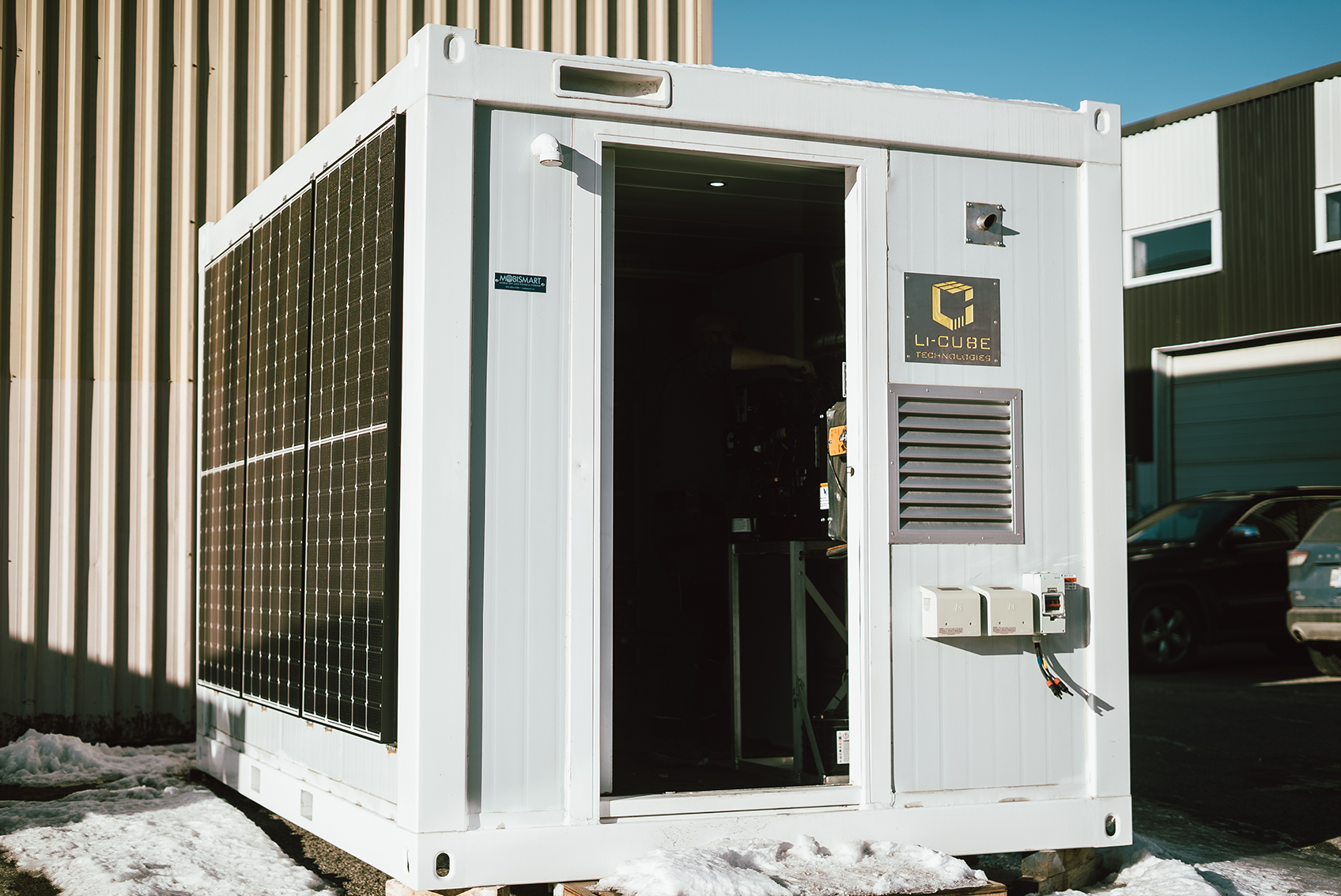 Solar-powered container designed for cabins, farms, and mobile work sites