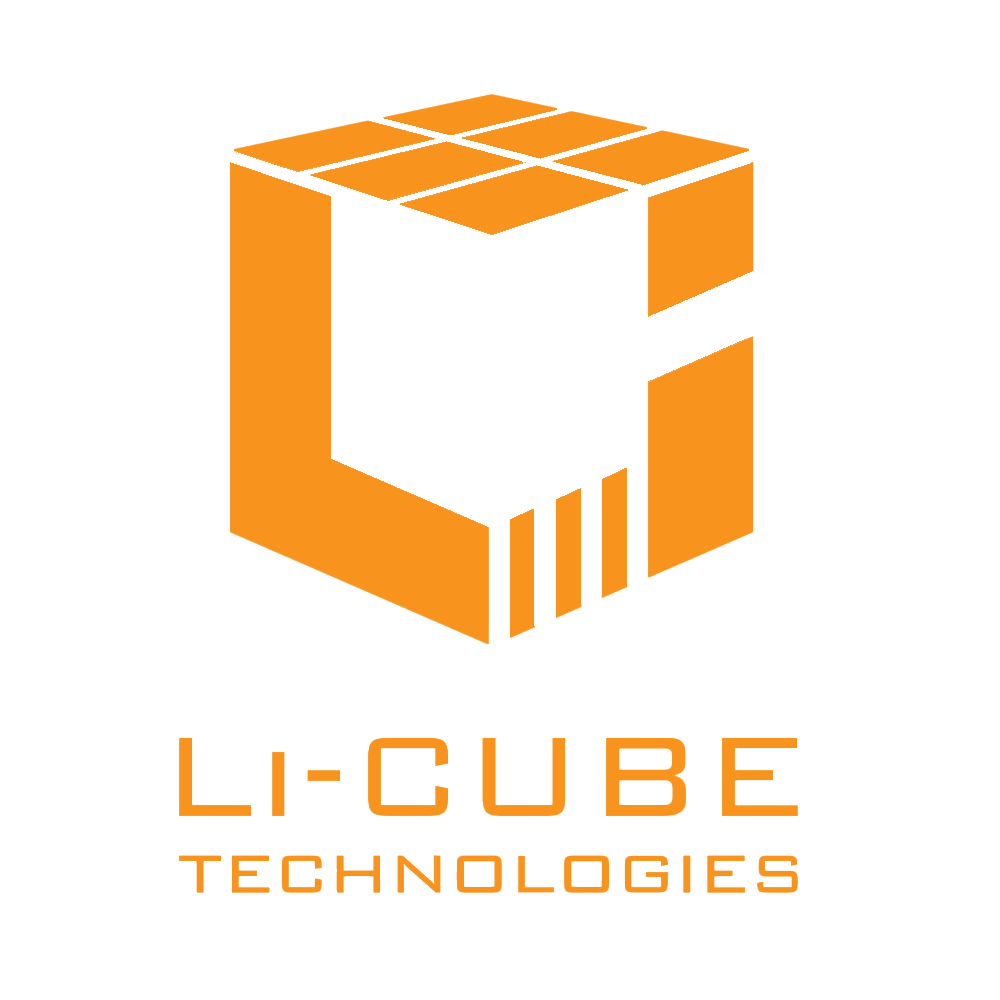 Li-Cube technologies logo, an orange cube, written Licube under it