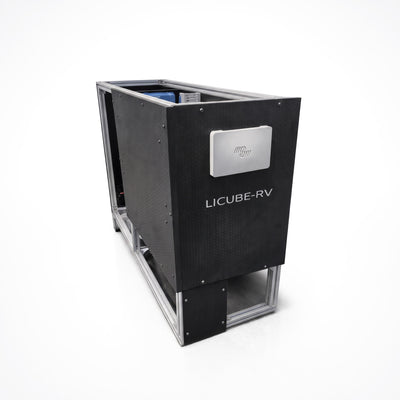 Li-Cube RV Portable Power System closed enclosure with LICUBE-RV branded panel, ready for compact installation